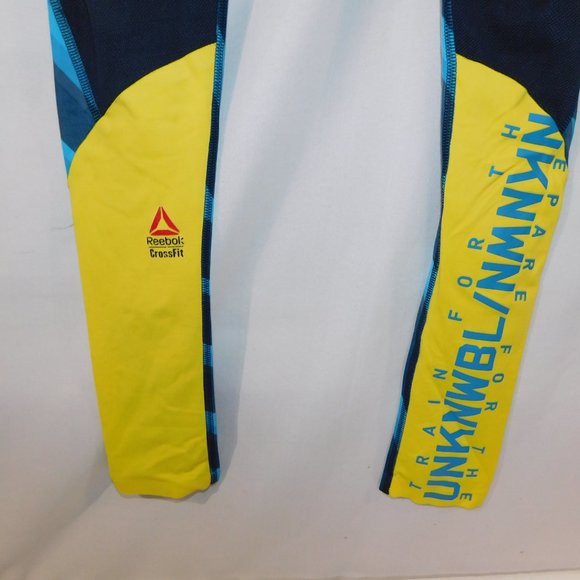 Reebok Crossfit Womens M Blue Yellow Train / Prepare For the Unknowable Tights - Picture 9 of 10